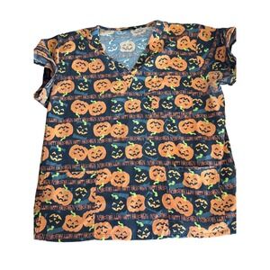 Women's "Happy Halloween" nurses scrub topโ w/pockets size 2xl | ships next day!